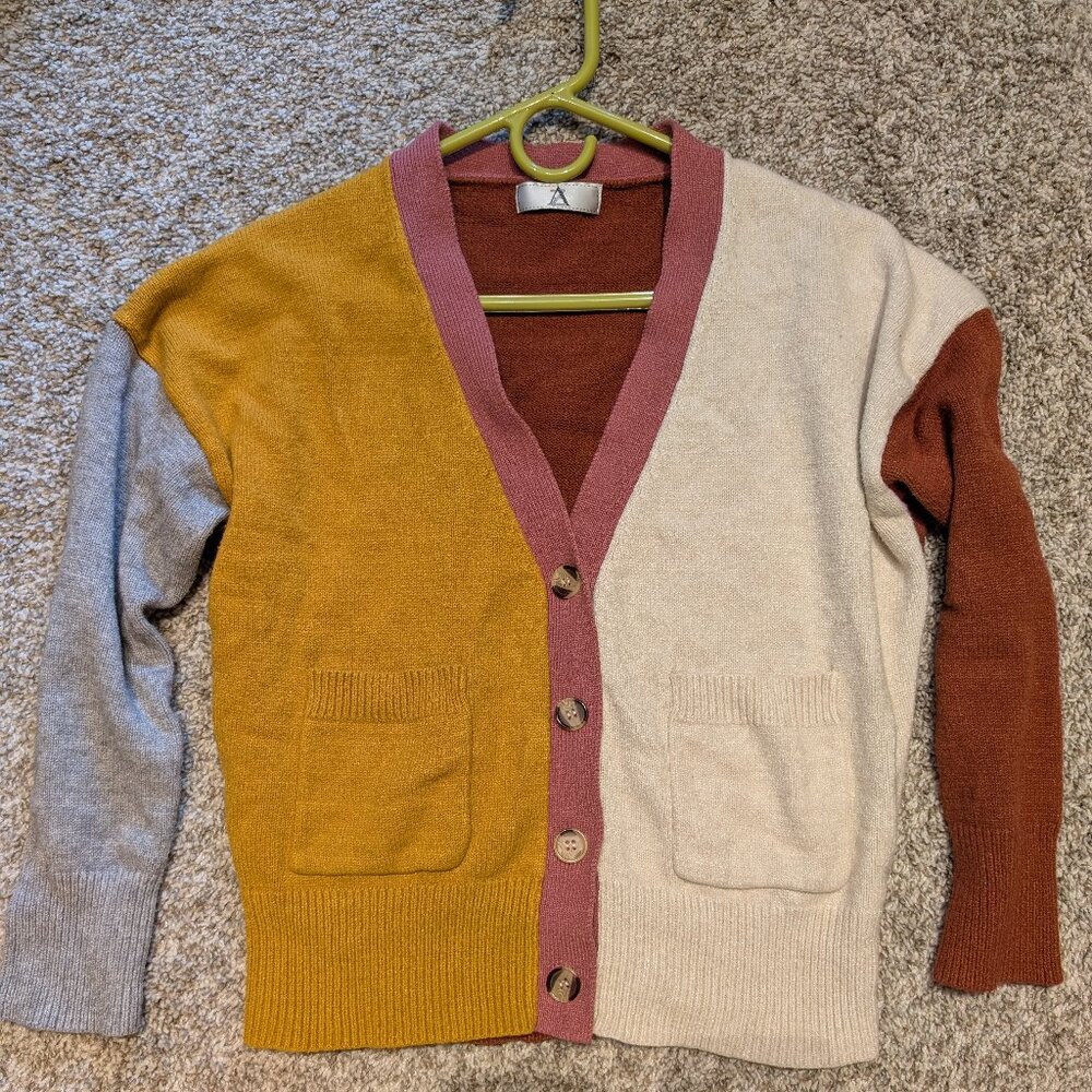 Colorblock Cardigan Mustard Orange Cream Women's S Twee